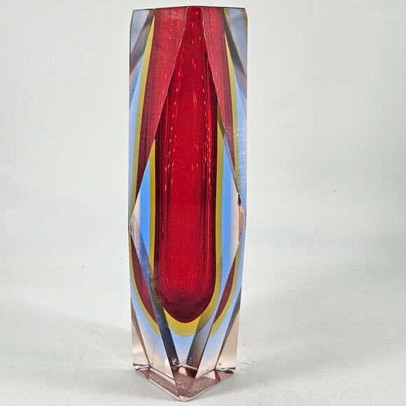 Vintage MCM Murano Mandruzzato Sommerso Faceted Art Glass Vase Read pls - Picture 1 of 6